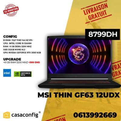 MSI THIN GF63 12UDX | I5 12450H – RTX 3050 6GB – 8GB / 512GB NVME