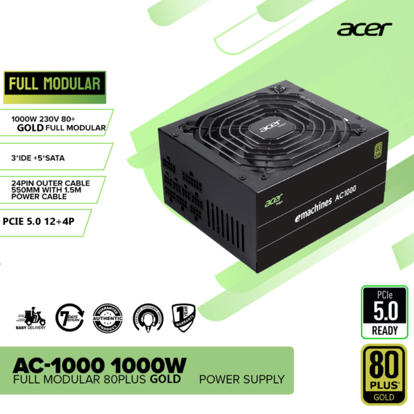 Acer AC-1000 1000w Full Modular 80plus GOLD – Image 2