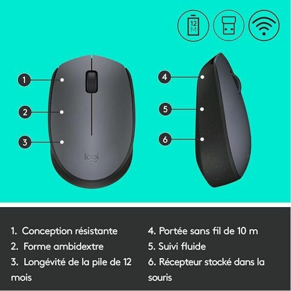Logitech M170 Wireless Mouse (Gris) – Image 2