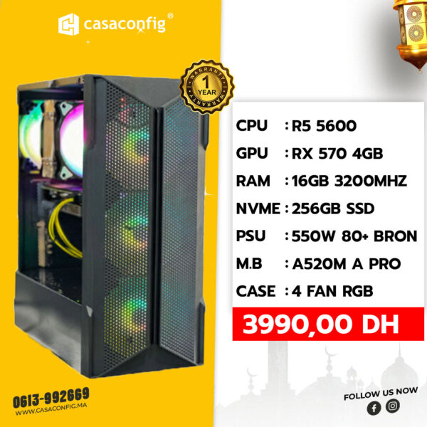 PC GAMER MAROC |RYZEN 5 5600 |RX 570 |16GB/256 SSD