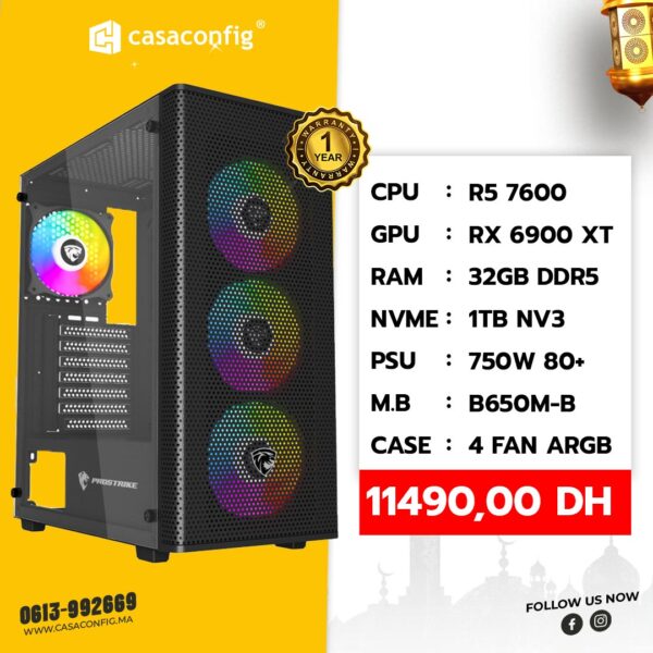 PC GAMER MAROC |RYZEN 5 7600 |RX 6900 XT|32GB-1TB