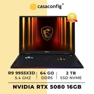 MSI Raider 18 HX (2025) Ryzen 9 9955X3D/RTX 5080/ 64 Go DDR5 / 2 To SSD/5K UHD+/A9WIG-040ES