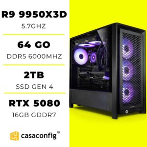 PC Gamer Ryzen 9 9950X3D/64GB/2TB SSD/RTX 5080 16GO
