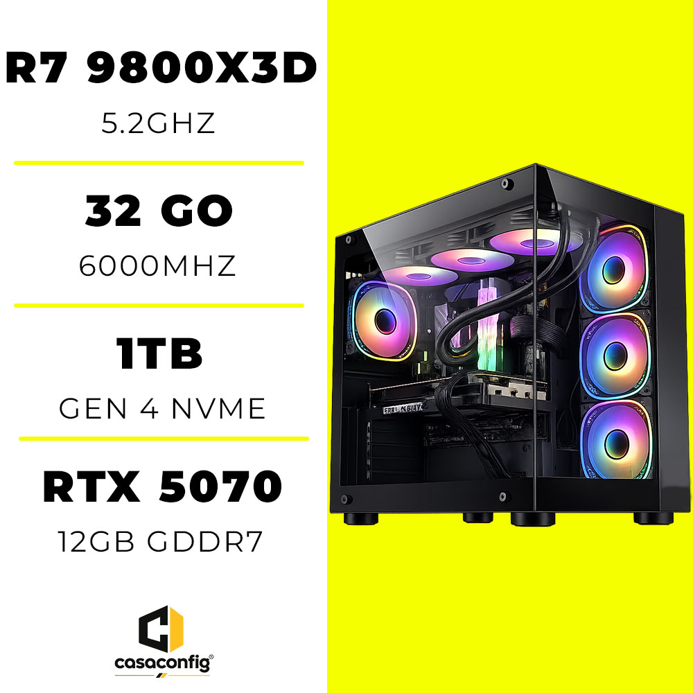 PC Gamer Ryzen 7 9800x3d/32GB/1tb ssd/RTX 5070 12GO