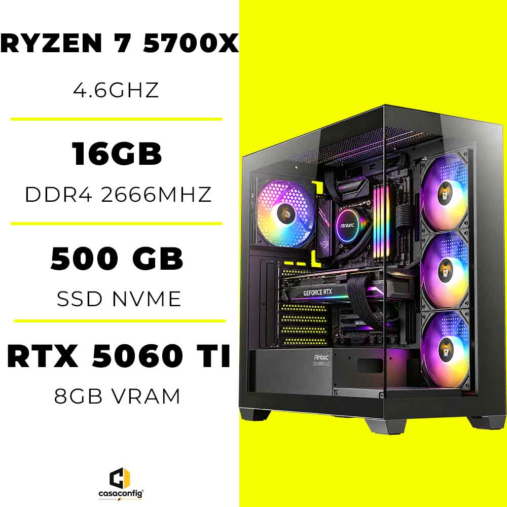 PC Gamer Ryzen 7 5700X/16GB/500GB SSD/RTX 5060 TI 8GB