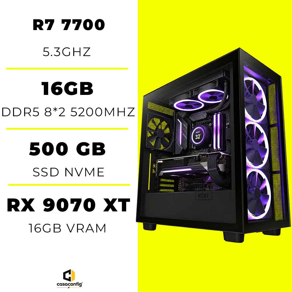 PC Gamer Ryzen 7 7700/16GB/500GB SSD/RX 9070 XT 16GB