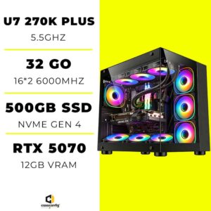 PC Gamer Ultra 7 270K PLUS |RTX 5070 12GB |32 Go |500GB SSD