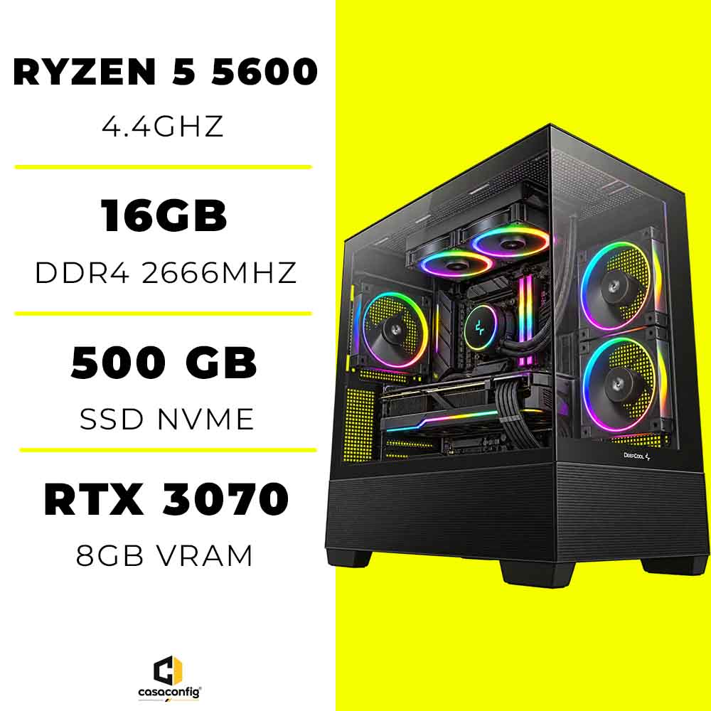 PC Gamer Ryzen 5 5600/16GB/500GB SSD/RTX 3070 8GB