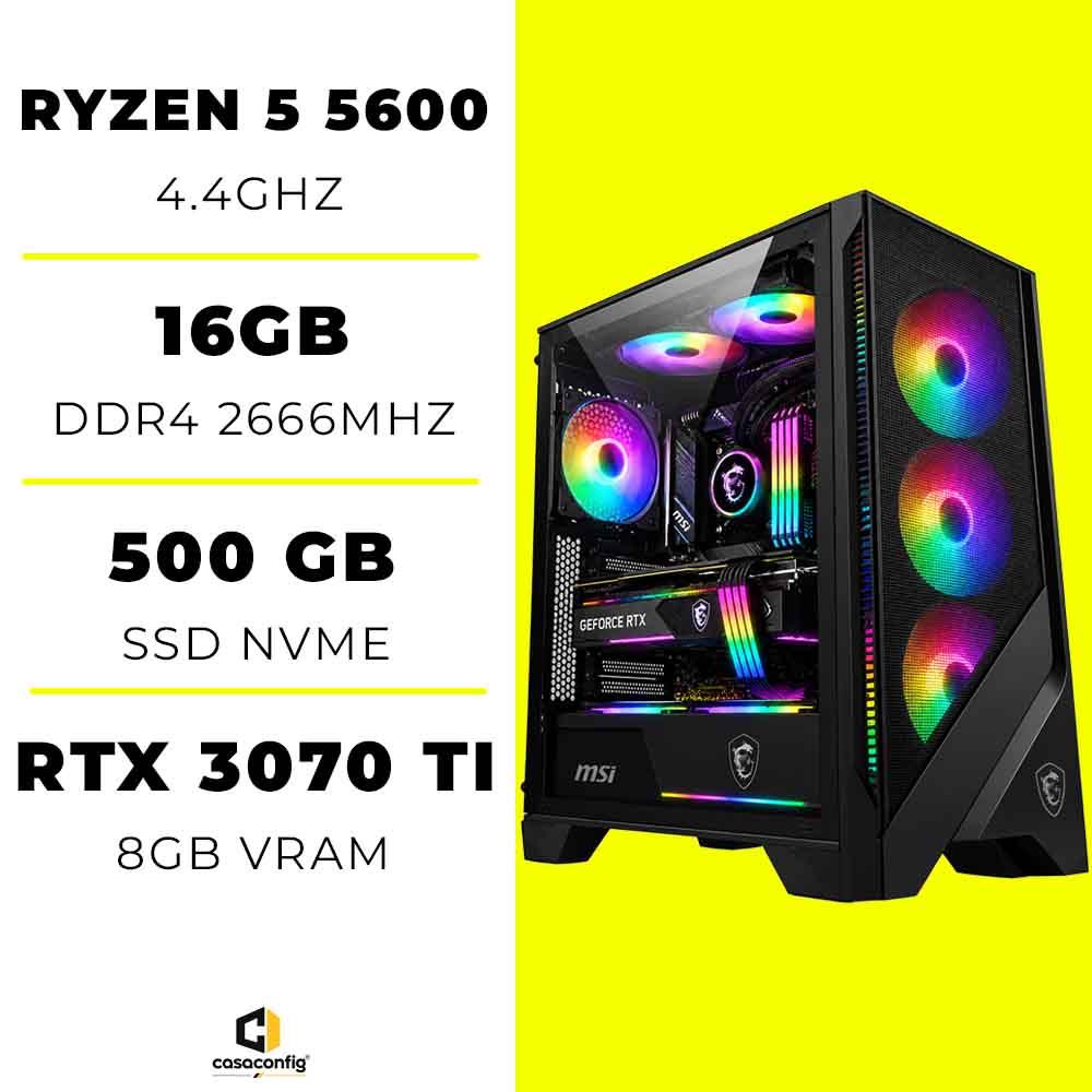PC Gamer Ryzen 5 5600/16GB/500GB SSD/RTX 3070 TI 8GB