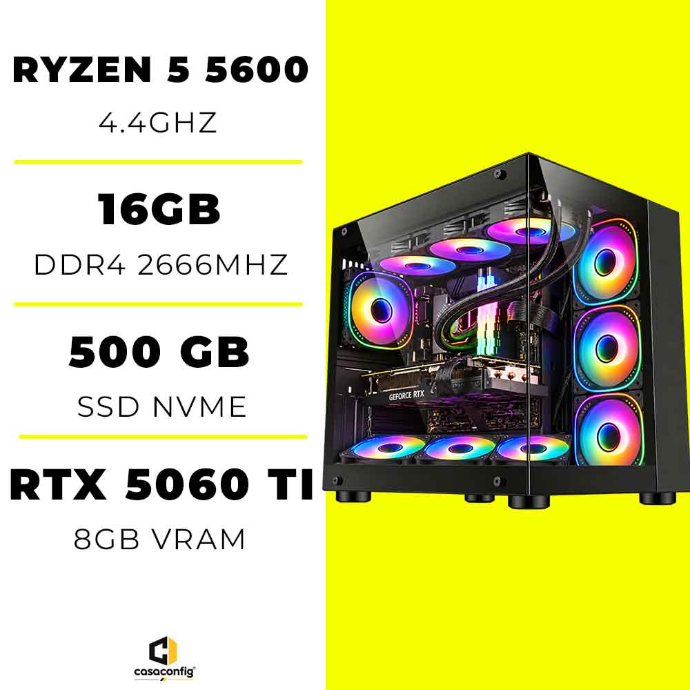 PC Gamer Ryzen 5 5600/16GB/500GB SSD/RTX 5060 TI 8GB