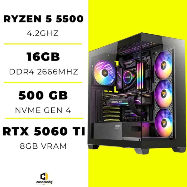 PC Gamer Ryzen 5 5500/16GB/500GB SSD/RTX 5060 TI 8GB