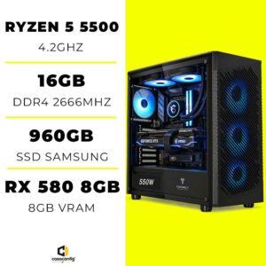 PC Gamer Ryzen 5 5500/16GB/960GB SSD/RX 580 8GB